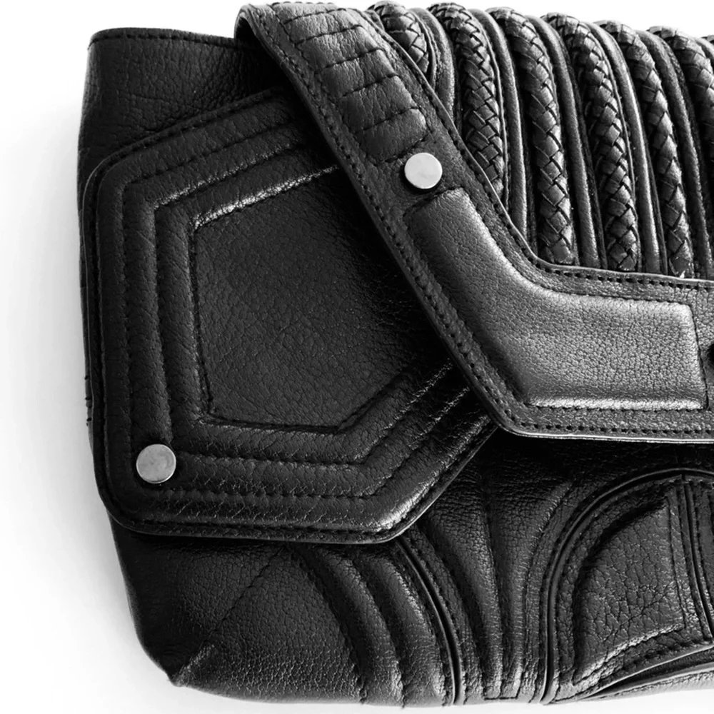 BRACHFELD PARLAGY DAPHNE BLACK LEATHER CLUTCH